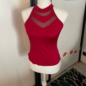 Razorback tank with sheer embellishment in red/cranberry
